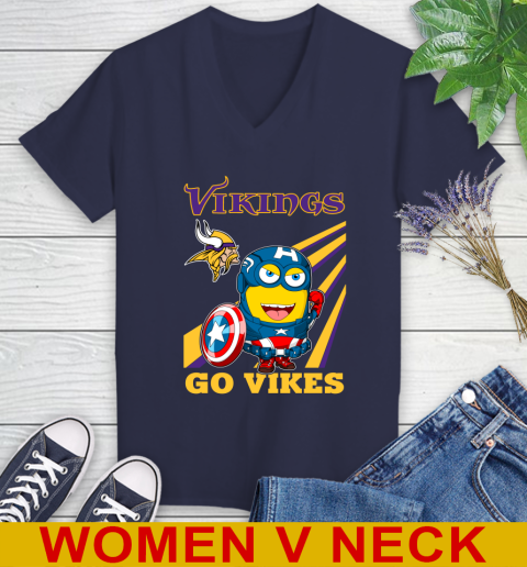 NFL Football Minnesota Vikings Captain America Marvel Avengers Minion Shirt Women's V-Neck T-Shirt 12