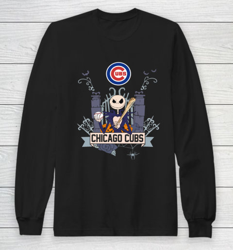 MLB Chicago Cubs Baseball Jack Skellington Halloween Long Sleeve T-Shirt