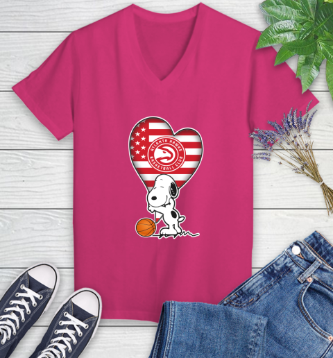 Atlanta Hawks NBA Basketball The Peanuts Movie Adorable Snoopy Women's V-Neck T-Shirt 9