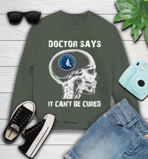 NBA Minnesota Timberwolves Basketball Skull It Can't Be Cured Shirt Youth Sweatshirt 7