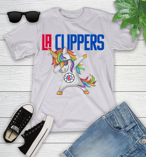 LA Clippers NBA Basketball Funny Unicorn Dabbing Sports Youth T-Shirt 4
