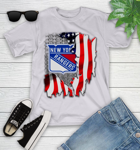 New York Rangers NHL Hockey American Flag Youth T-Shirt 4