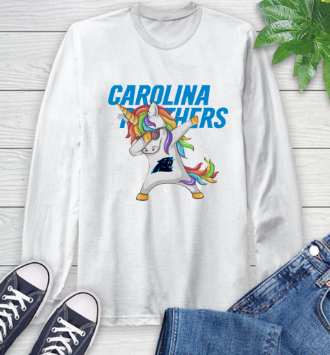 Carolina Panthers NFL Football Funny Unicorn Dabbing Sports Long Sleeve T-Shirt
