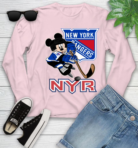 NHL New York Rangers Mickey Mouse Disney Hockey T Shirt Youth Long Sleeve 10