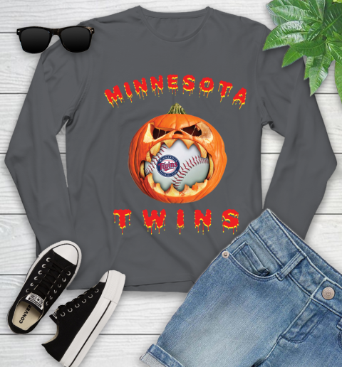 MLB Minnesota Twins Halloween Pumpkin Baseball Sports Youth Long Sleeve 8