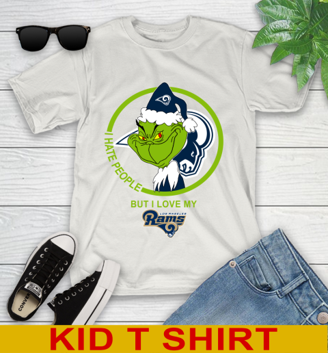 Los Angeles Rams NFL Christmas Grinch I Hate People But I Love My Favorite Football Team Youth T-Shirt 12