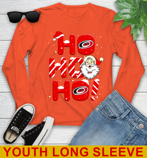 Carolina Hurricanes NHL Hockey Ho Ho Ho Santa Claus Merry Christmas Shirt Youth Long Sleeve 3