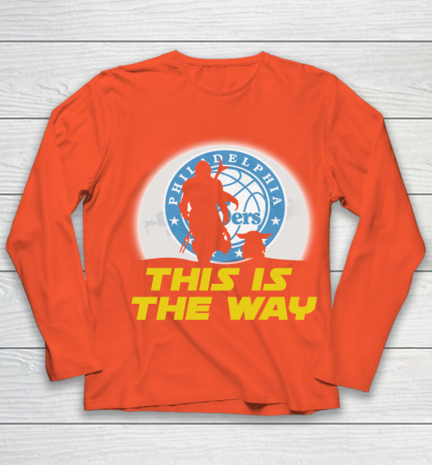 Philadelphia 76ers NBA Basketball Star Wars Yoda And Mandalorian This Is The Way Youth Long Sleeve 3