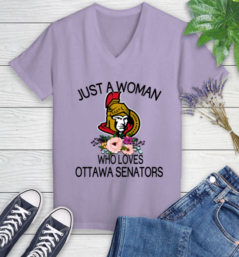 NHL Just A Woman Who Loves Ottawa Senators Hockey Sports Women's V-Neck T-Shirt 9