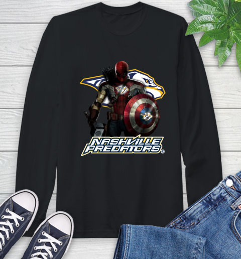 NHL Captain America Thor Spider Man Hawkeye Avengers Endgame Hockey Nashville Predators Long Sleeve T-Shirt 2