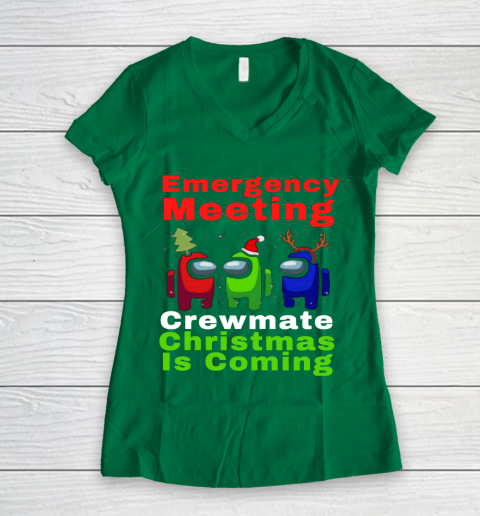 Among Us Emergency Meeting Crewmate Christmas Is Coming Women's V-Neck T-Shirt 3