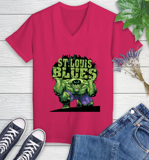 St.Louis Blues NHL Hockey Incredible Hulk Marvel Avengers Sports Women's V-Neck T-Shirt 9