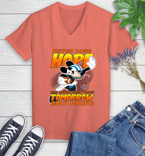 Carolina Panthers NFL Football Mickey Disney Never Lose Hope Women's V-Neck T-Shirt 6