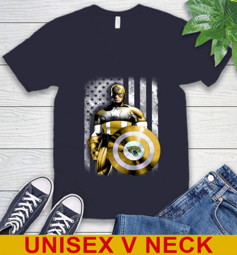 Jacksonville Jaguars NFL Football Captain America Marvel Avengers American Flag Shirt V-Neck T-Shirt 2