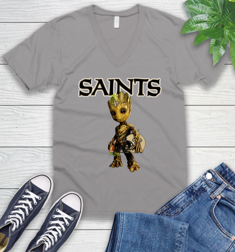 New Orleans Saints NFL Football Groot Marvel Guardians Of The Galaxy V-Neck T-Shirt 4