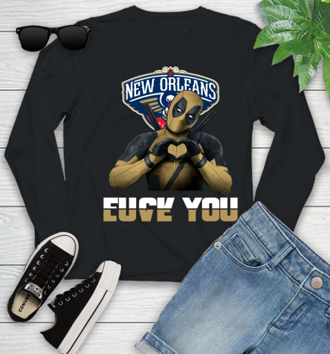 NBA New Orleans Pelicans Deadpool Love You Fuck You Basketball Sports Youth Long Sleeve