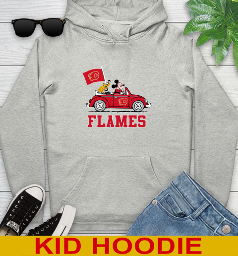 NHL Hockey Calgary Flames Pluto Mickey Driving Disney Shirt Youth Hoodie