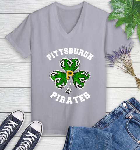 MLB Pittsburgh Pirates Three Leaf Clover St Patrick's Day Baseball Sports Women's V-Neck T-Shirt 4