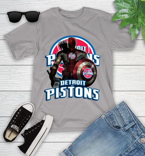 Detroit Pistons NBA Basketball Captain America Thor Spider Man Hawkeye Avengers Youth T-Shirt 4