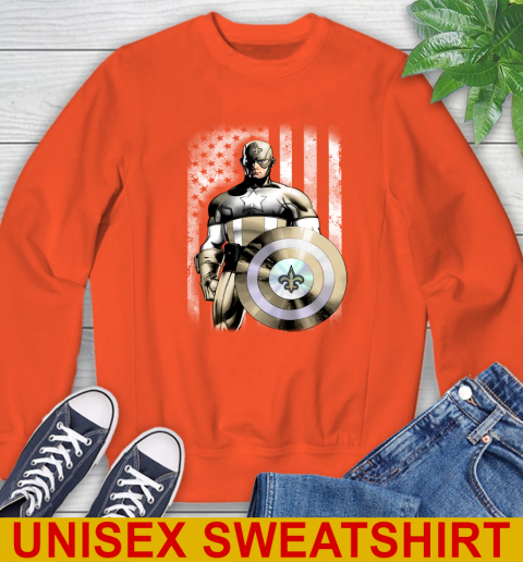 New Orleans Saints NFL Football Captain America Marvel Avengers American Flag Shirt Sweatshirt 3