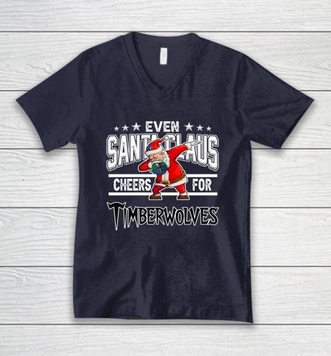Minnesota Timberwolves Even Santa Claus Cheers For Christmas NBA V-Neck T-Shirt 2