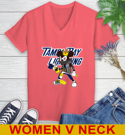 Tampa Bay Lightning NHL Hockey Mickey Peace Sign Sports Women's V-Neck T-Shirt 7