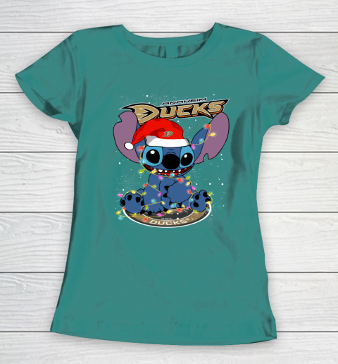 Anaheim Ducks NHL Hockey noel stitch Christmas Women's T-Shirt - Image 11