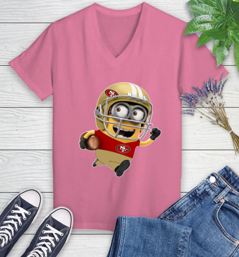 NFL San Francisco 49ers Minions Disney Football Sports Women's V-Neck T-Shirt 13