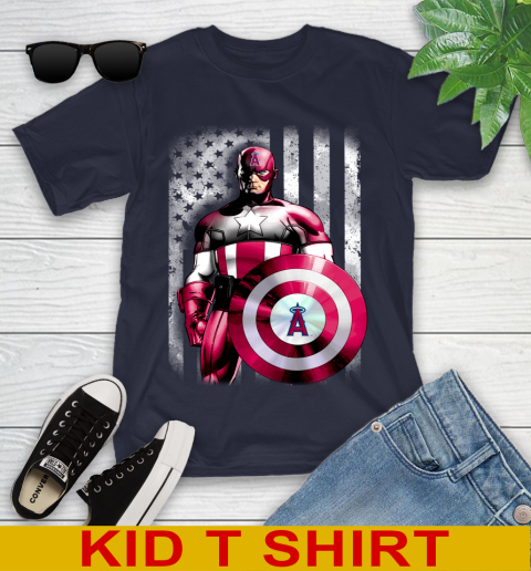 Los Angeles Angels MLB Baseball Captain America Marvel Avengers American Flag Shirt Youth T-Shirt 3 Los Angeles Angels MLB Baseball Captain America Marvel Avengers American Flag Shirt Youth T-Shirt - Image 3