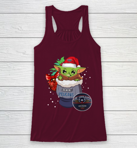New Orleans Pelicans Christmas Baby Yoda Star Wars Funny Happy NBA Racerback Tank 3