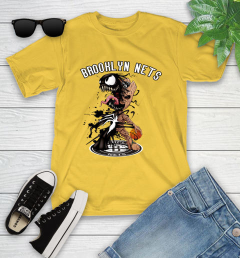 NBA Brooklyn Nets Basketball Venom Groot Guardians Of The Galaxy Youth T-Shirt 8
