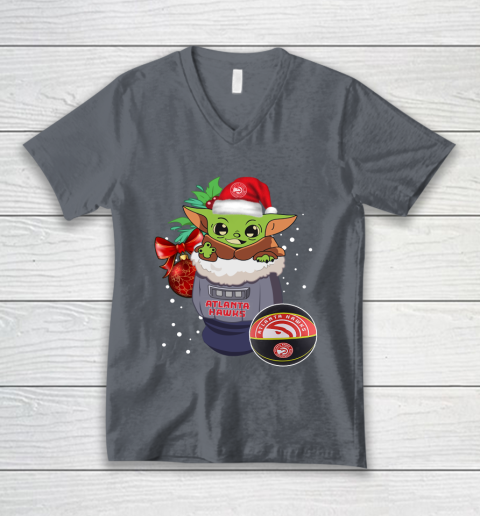 Atlanta Hawks Christmas Baby Yoda Star Wars Funny Happy NBA V-Neck T-Shirt 5