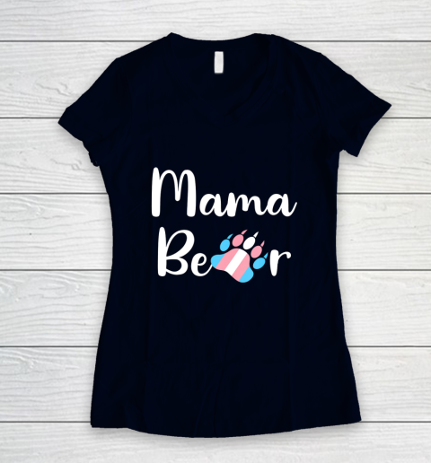 Mama Bear Transgender Mom T Shirt Trans Pride Gift Women's V-Neck T-Shirt 2