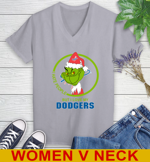 Los Angeles Dodgers MLB Christmas Grinch I Hate People But I Love My Favorite Baseball Team Women's V-Neck T-Shirt 5