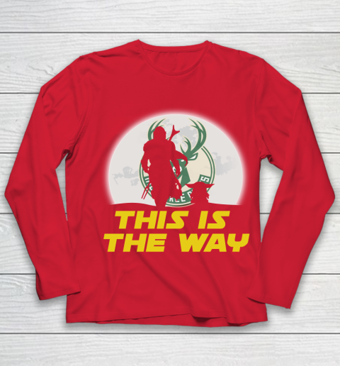 Milwaukee Bucks NBA Basketball Star Wars Yoda And Mandalorian This Is The Way Youth Long Sleeve 8