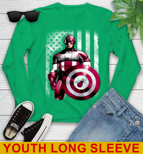 Miami Heat NBA Basketball Captain America Marvel Avengers American Flag Shirt Youth Long Sleeve 7