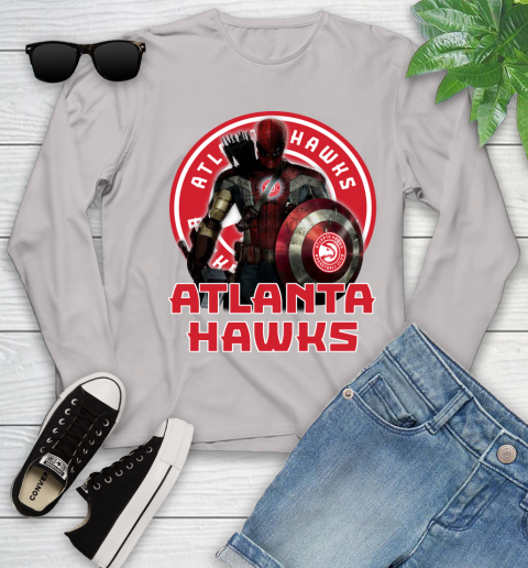 Atlanta Hawks NBA Basketball Captain America Thor Spider Man Hawkeye Avengers Youth Long Sleeve 12