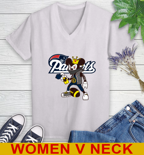 New England Patriots NFL Football Mickey Peace Sign Sports Women's V-Neck T-Shirt
