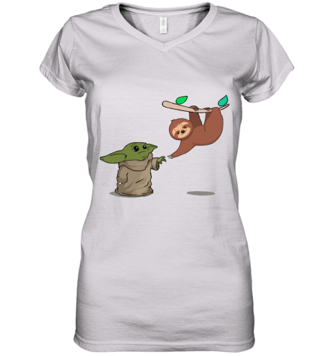 Baby Yoda And Sloth Touch Hands Women's V-Neck T-Shirt