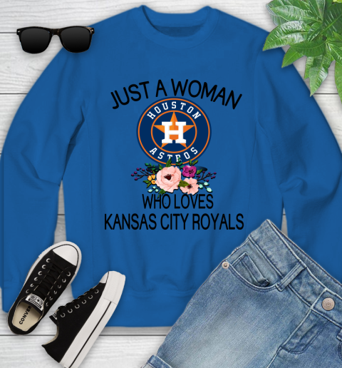 MLB Just A Woman Who Loves Kansas City Royals Baseball Sports Youth Sweatshirt 4