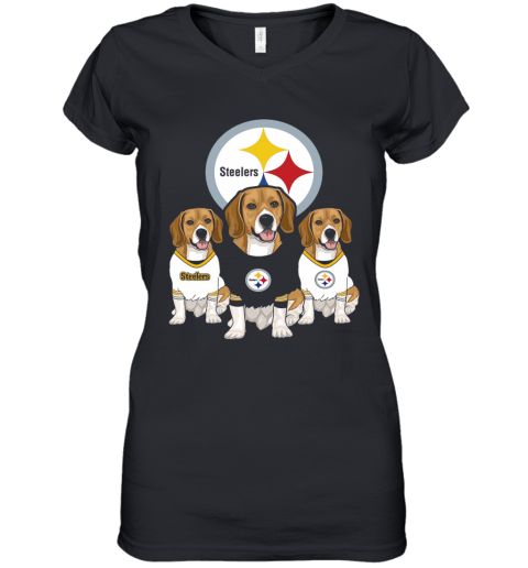 Beagle Pittsburgh Steelers Logo Women's V-Neck T-Shirt