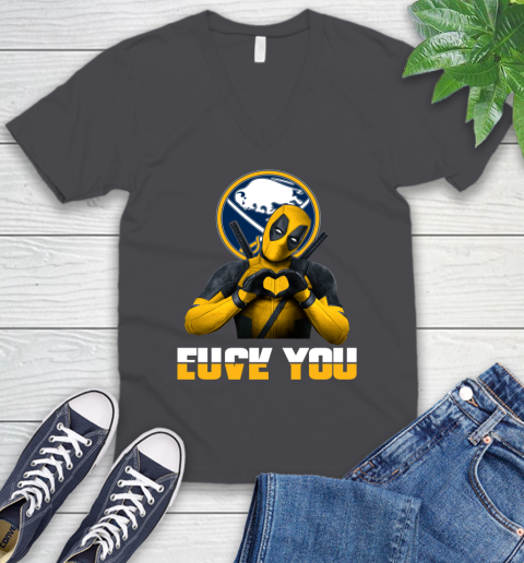 NHL Buffalo Sabres Deadpool Love You Fuck You Hockey Sports V-Neck T-Shirt 4