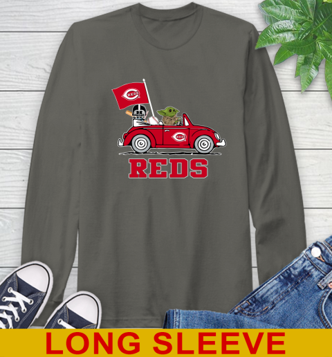 MLB Baseball Cincinnati Reds Darth Vader Baby Yoda Driving Star Wars Shirt Long Sleeve T-Shirt 8