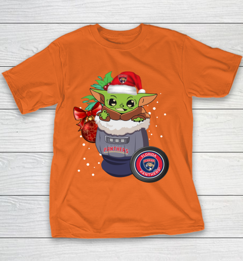 Florida Panthers Christmas Baby Yoda Star Wars Funny Happy NHL Youth T-Shirt 6