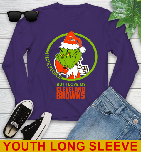 Cleveland Browns NFL Christmas Grinch I Hate People But I Love My Favorite Football Team Youth Long Sleeve 5