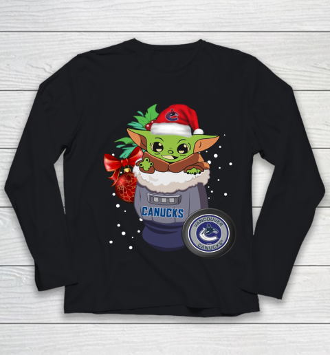 Vancouver Canucks Christmas Baby Yoda Star Wars Funny Happy NHL Youth Long Sleeve