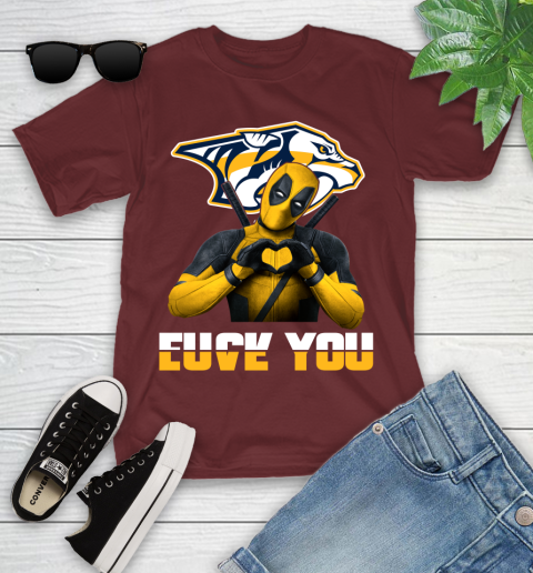 NHL Nashville Predators Deadpool Love You Fuck You Hockey Sports Youth T-Shirt 14