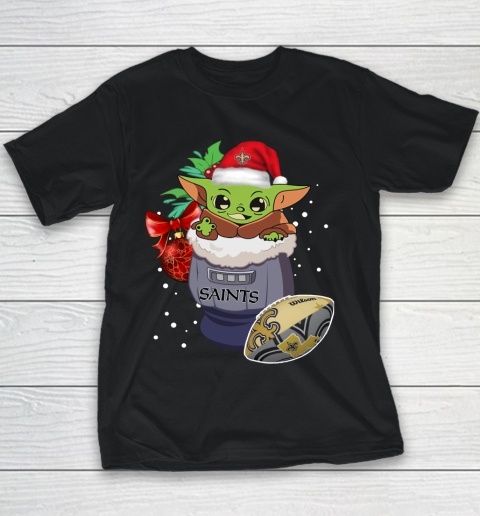 New Orleans Saints Christmas Baby Yoda Star Wars Funny Happy NFL Youth T-Shirt 2