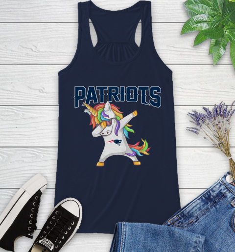 New England Patriots NFL Football Funny Unicorn Dabbing Sports Racerback Tank 12
