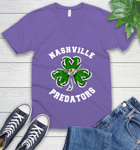 NHL Nashville Predators Three Leaf Clover St Patrick's Day Hockey Sports V-Neck T-Shirt 8